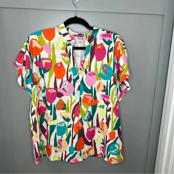 CROSBY by Mollie Burch Billie Blouse Tulip Print Colorful Floral Top Size XS - Picture 6 of 6